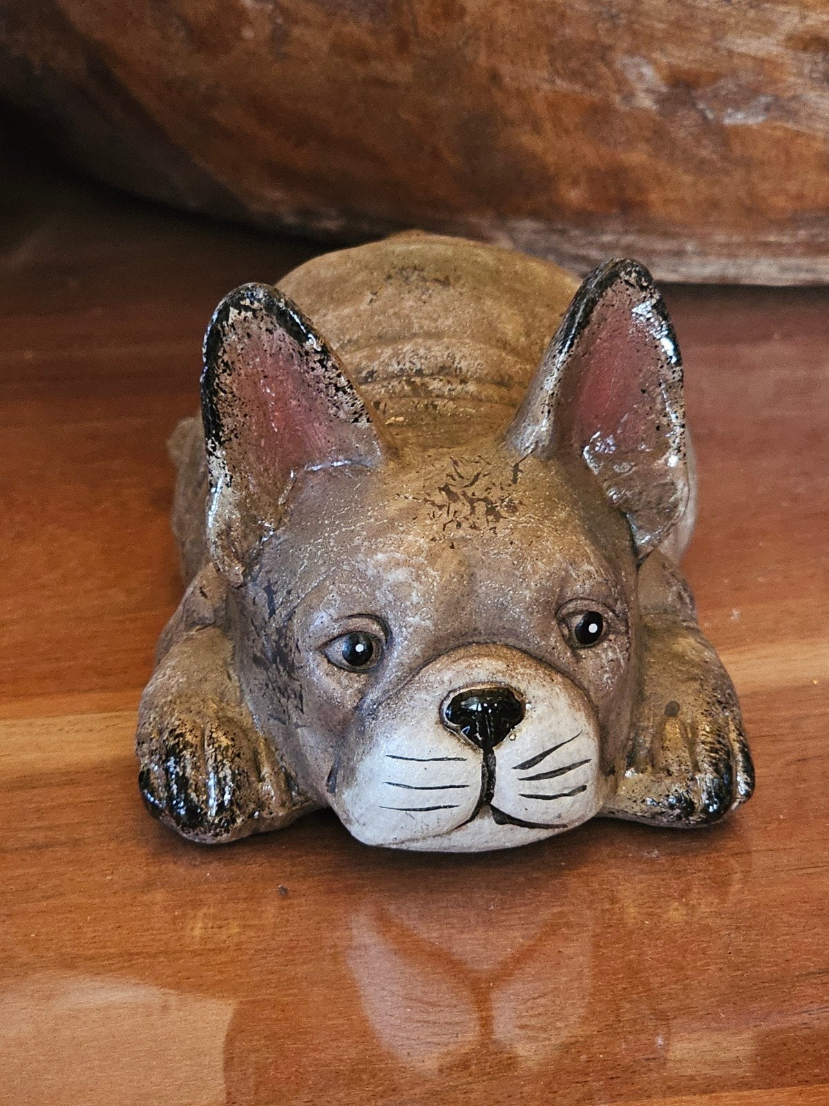 Schattig beeldje Franse Bulldog - Vintage stijl, Vintage, Gebruikt, Ophalen of Verzenden, Bruin