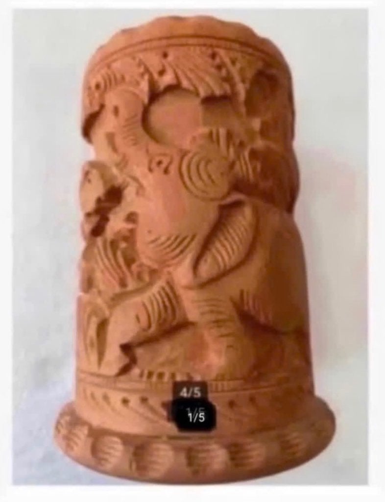 Prachtig uitgesneden houten beker Olifant beeld 10 cm, Ophalen of Verzenden, Zo goed als nieuw, Overige typen