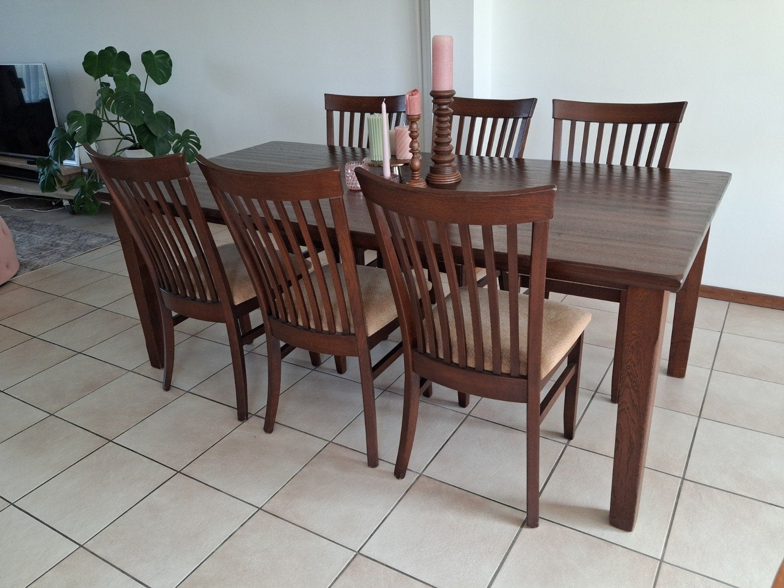 eettafel 200100cm met 6 stoelen - massief hout, Ophalen, Gebruikt, 50 tot 100 cm, Overige houtsoorten