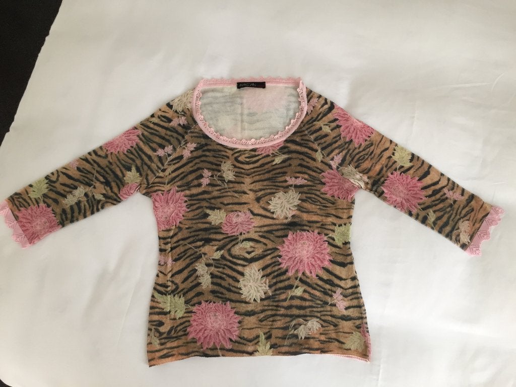 Marc Cain Top met print en roze kant N3 maat 38, Maat 38/40 (M), Marc Cain, Overige kleuren, Verzenden