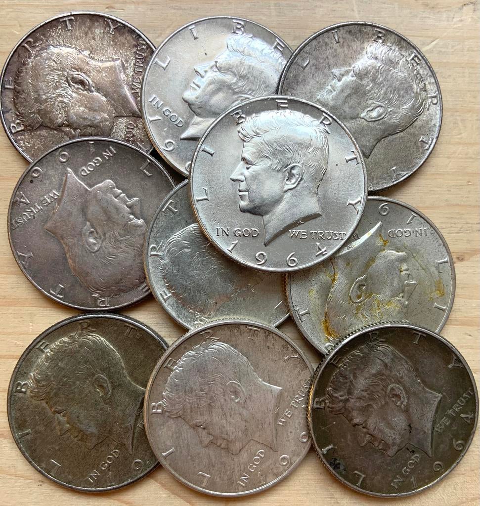 USA 10x Kennedy 1/2 Dollar 1964 112,5 gram netto zilver, Ophalen of Verzenden, Vóór koninkrijk, Zilver
