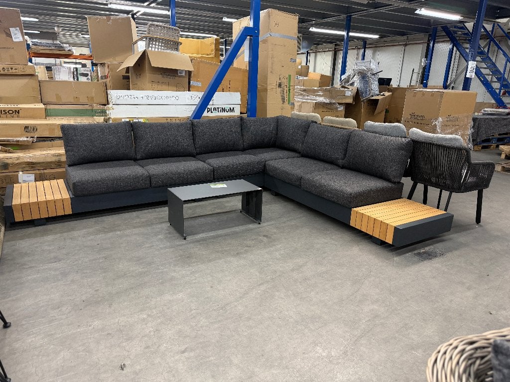 Verona hoek loungeset | aluminium + teakhout | antraciet, Ophalen, 5 zitplaatsen, Bank, Aluminium