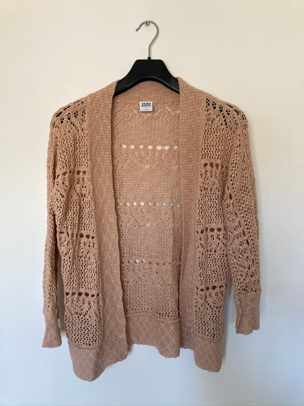Zachtroze XS open gehaakt vest knitted ajour Vero Moda egf, Vero Moda, Ophalen of Verzenden, Zo goed als nieuw, Roze