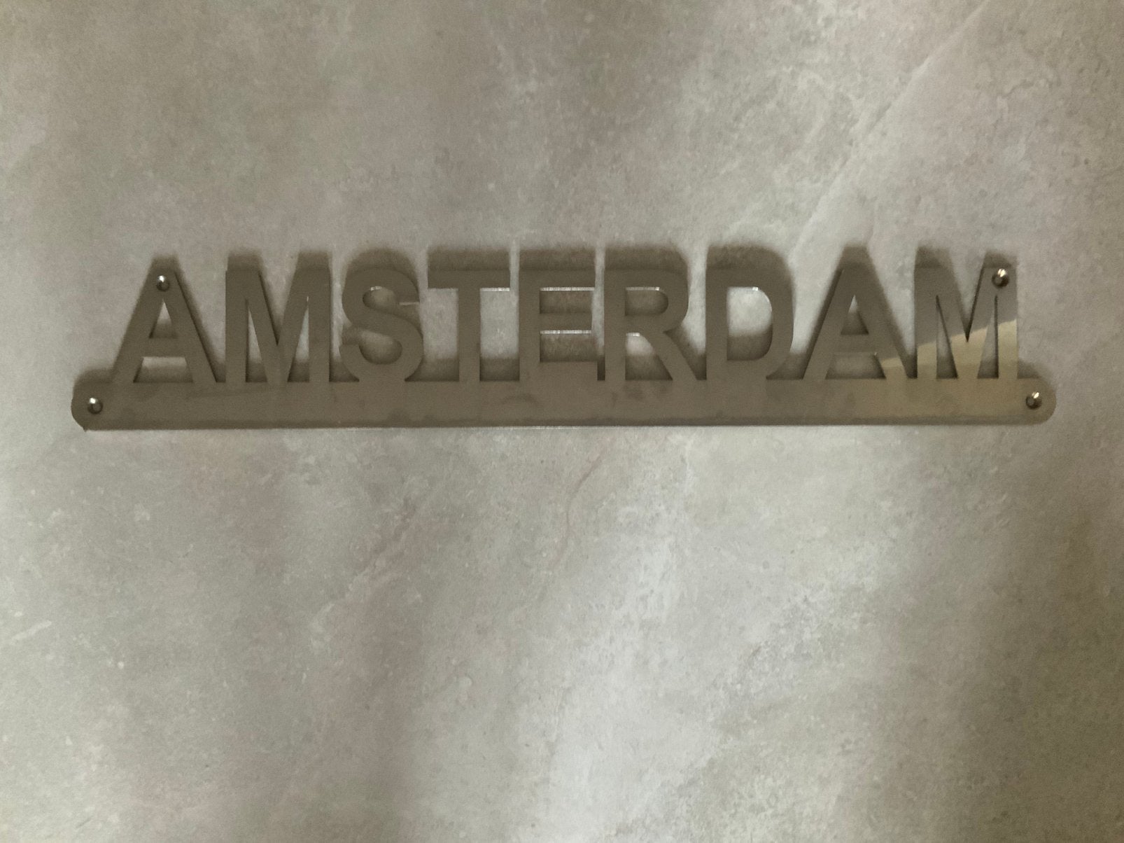 Unieke RVS Naamplaat "Amsterdam" - Gepolijst, 60x10x0.3cm, Ophalen of Verzenden, Zo goed als nieuw