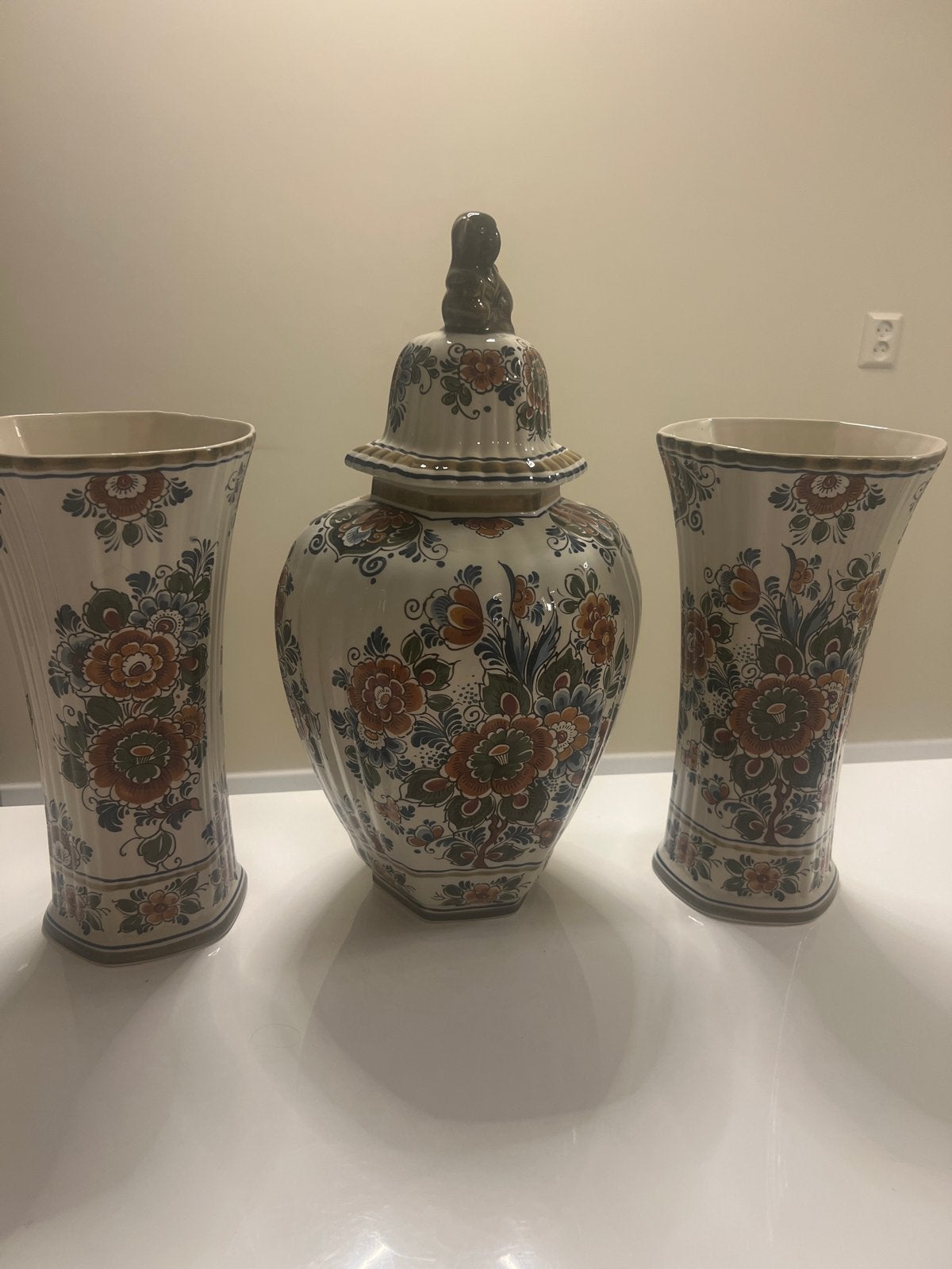 Flora Keramiek Delfts Polychroom Vaas en Pot Set, Ophalen
