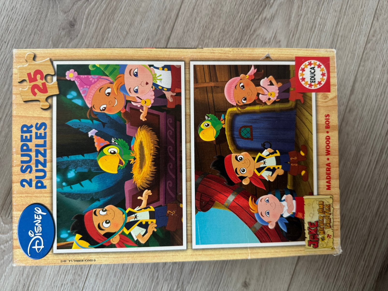 2 houten puzzels piraat, Ophalen of Verzenden, 10 tot 50 stukjes, Zo goed als nieuw