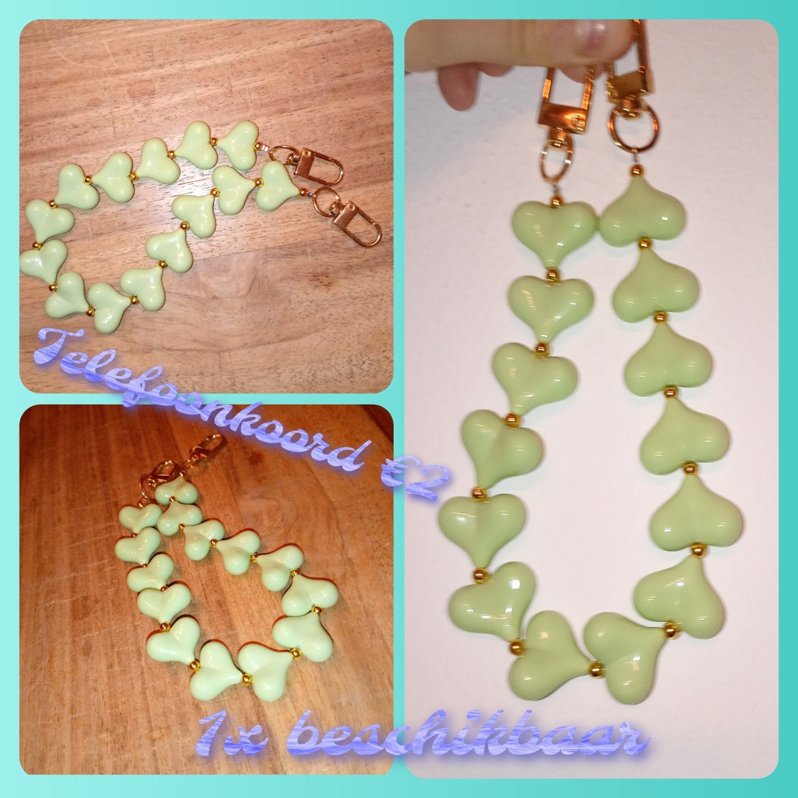 Telefoonkoord met hartjes - Lichtgroen, Ophalen of Verzenden, Nieuw, Telefoonhanger of Accessoire, Universeel