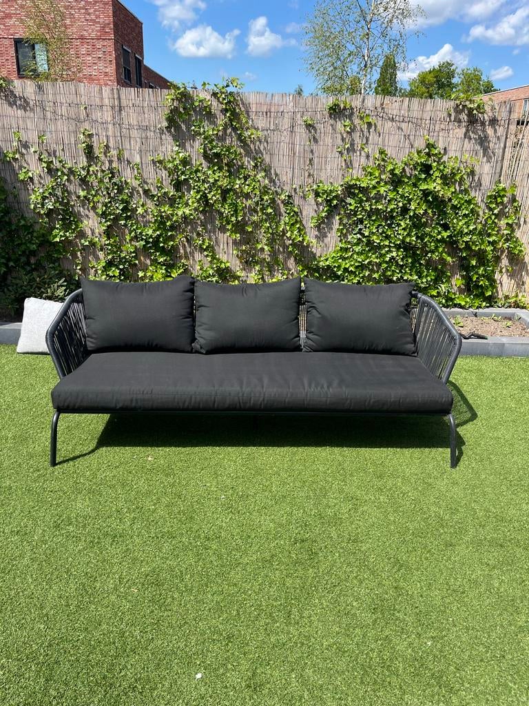 Zwarte Tuinbank met Kussens, Tuin en Terras, Ophalen, Gebruikt, Metaal
