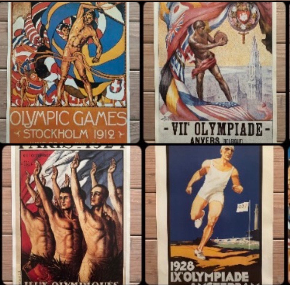 4 Kalenderposters Olympische Spelen 1912-1928, Ophalen of Verzenden, Sport, A1 t/m A3, Rechthoekig Staand