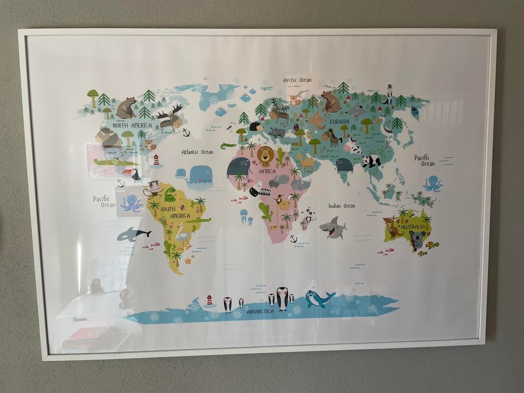 Grote XL poster wereldkaart dieren, world map, kinderlamer, Kinderen en Baby's, Kinderkamer | Inrichting en Decoratie, Ophalen of Verzenden