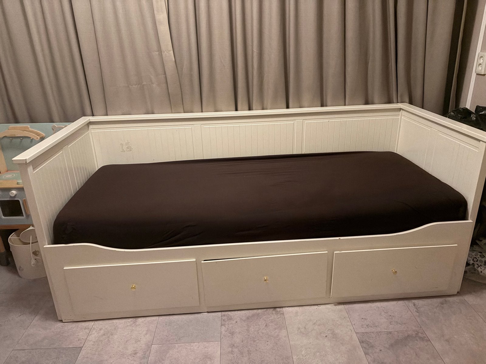IKEA Hemnes bedbank met 3 lades - Wit, Ophalen, Wit, Tweepersoons, 80 cm