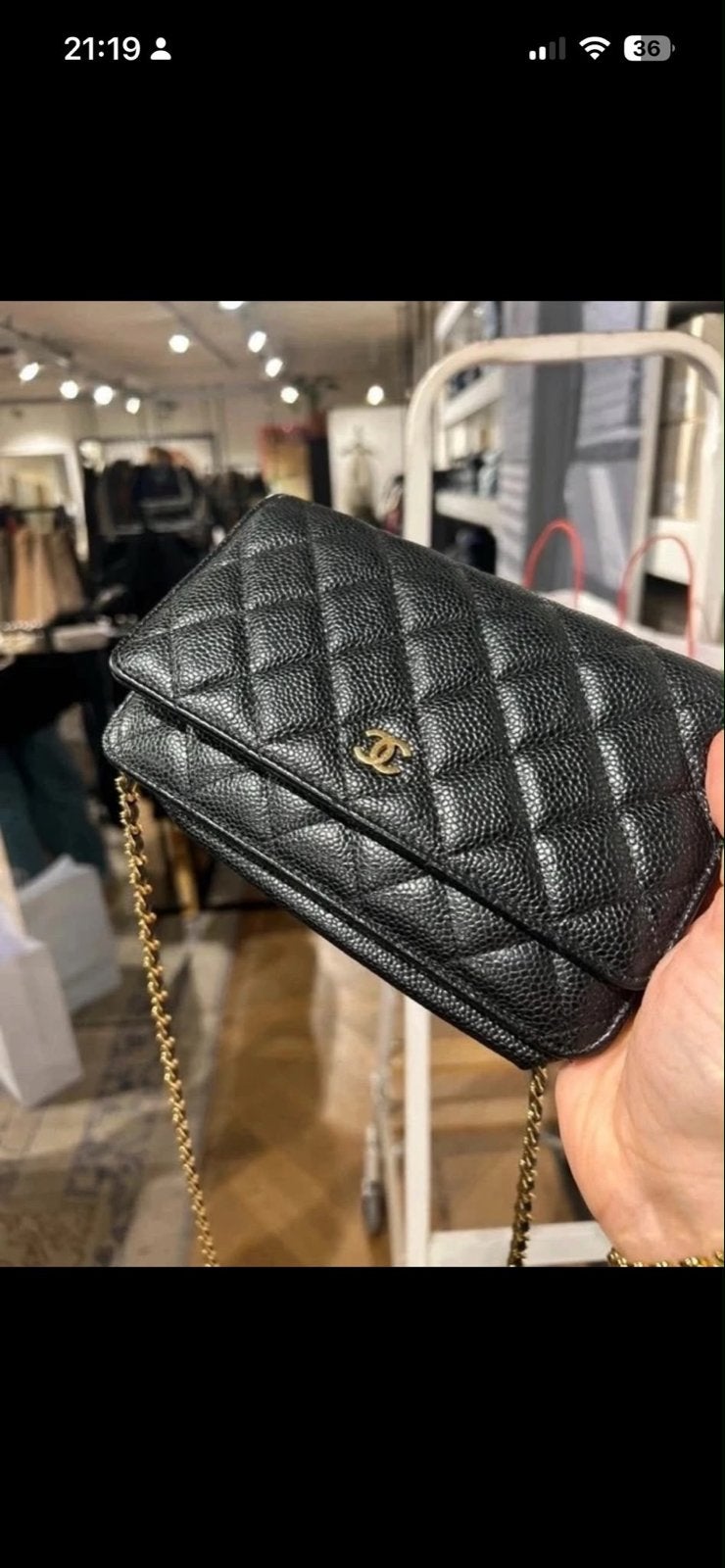 Chanel Wallet on Chain (WOC) Zwart Kaviaarleer, Ophalen of Verzenden, Zo goed als nieuw, Zwart, Schoudertasje