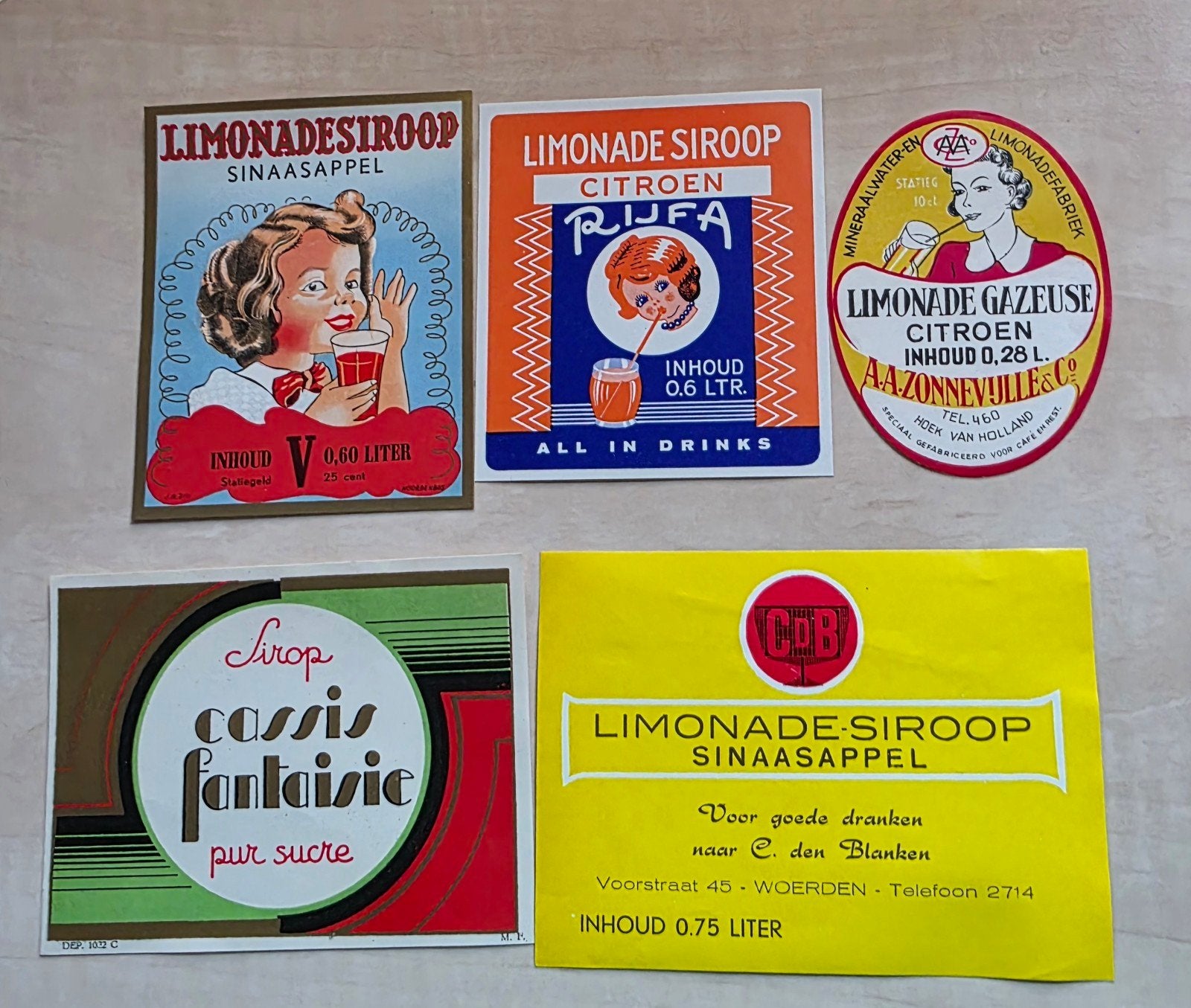 162) 14 ORIGINELE NEDERLANDSE LIMONADE ETIKETTEN, Verzamelen, Merken en Reclamevoorwerpen, Verzenden, Zo goed als nieuw, Overige typen