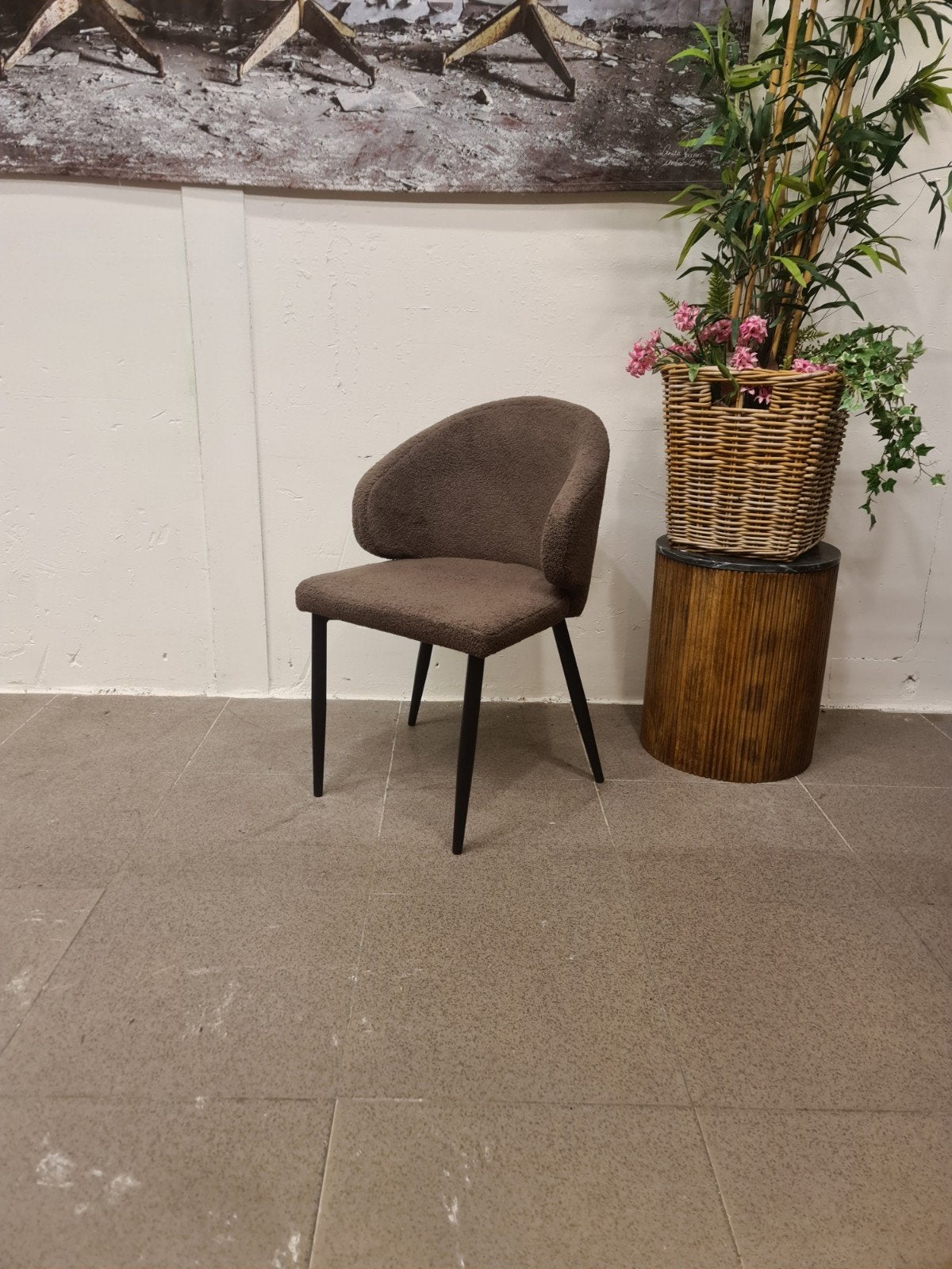 nieuwe eetkamerstoel bruin soft boucle teddystof kuip €70p/s, Huis en Inrichting, Stoelen, Ophalen, Bruin, ., Nieuw
