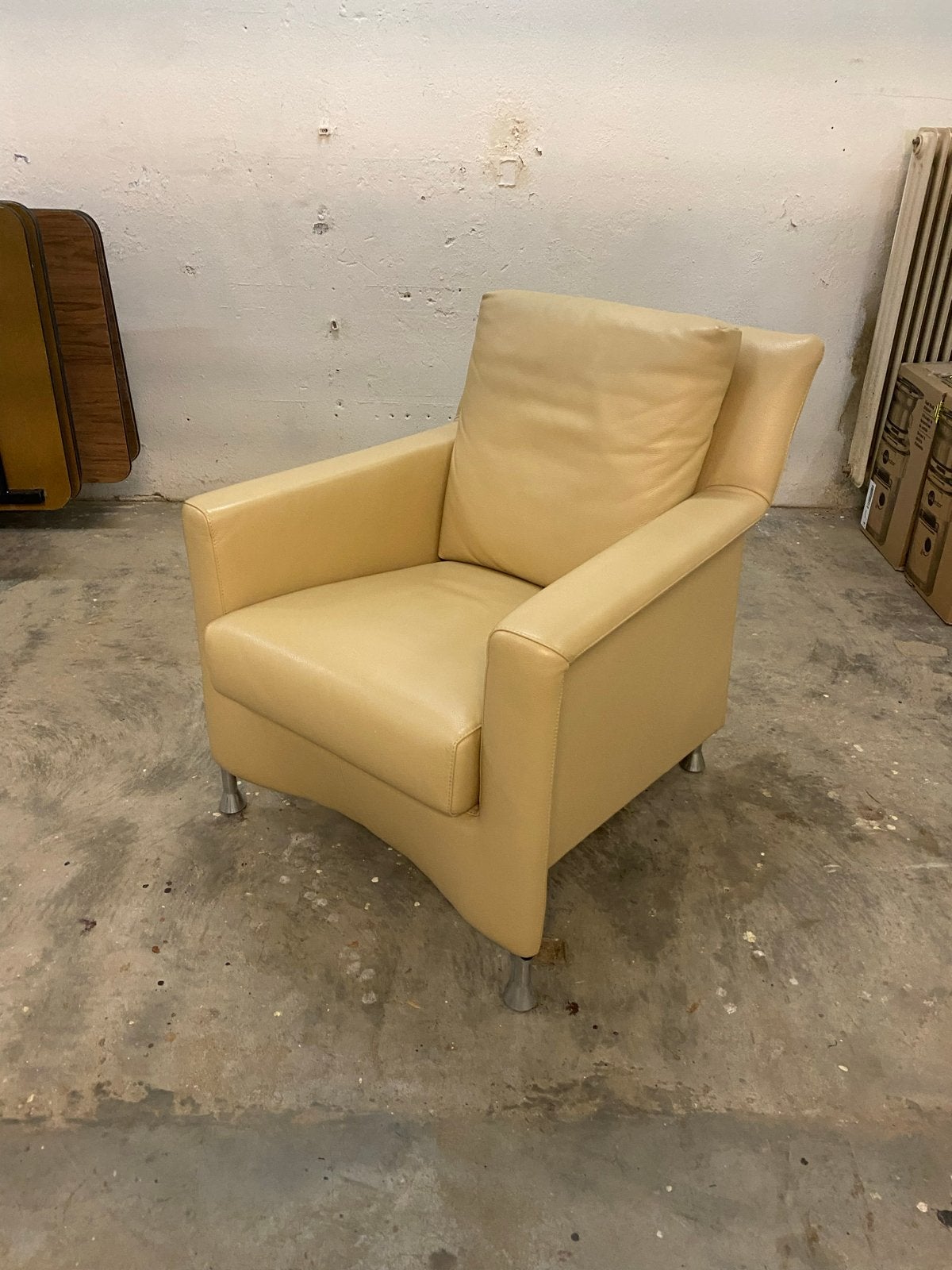 Comfortabele Crèmekleurige Leolux Fauteuil, Ophalen, Gebruikt, Leer, 75 tot 100 cm