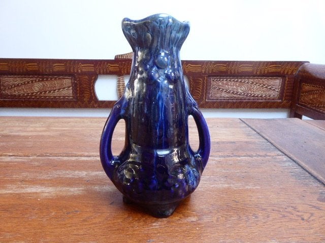 Art nouveau keramiek vaas met druipglazuur., Ophalen of Verzenden