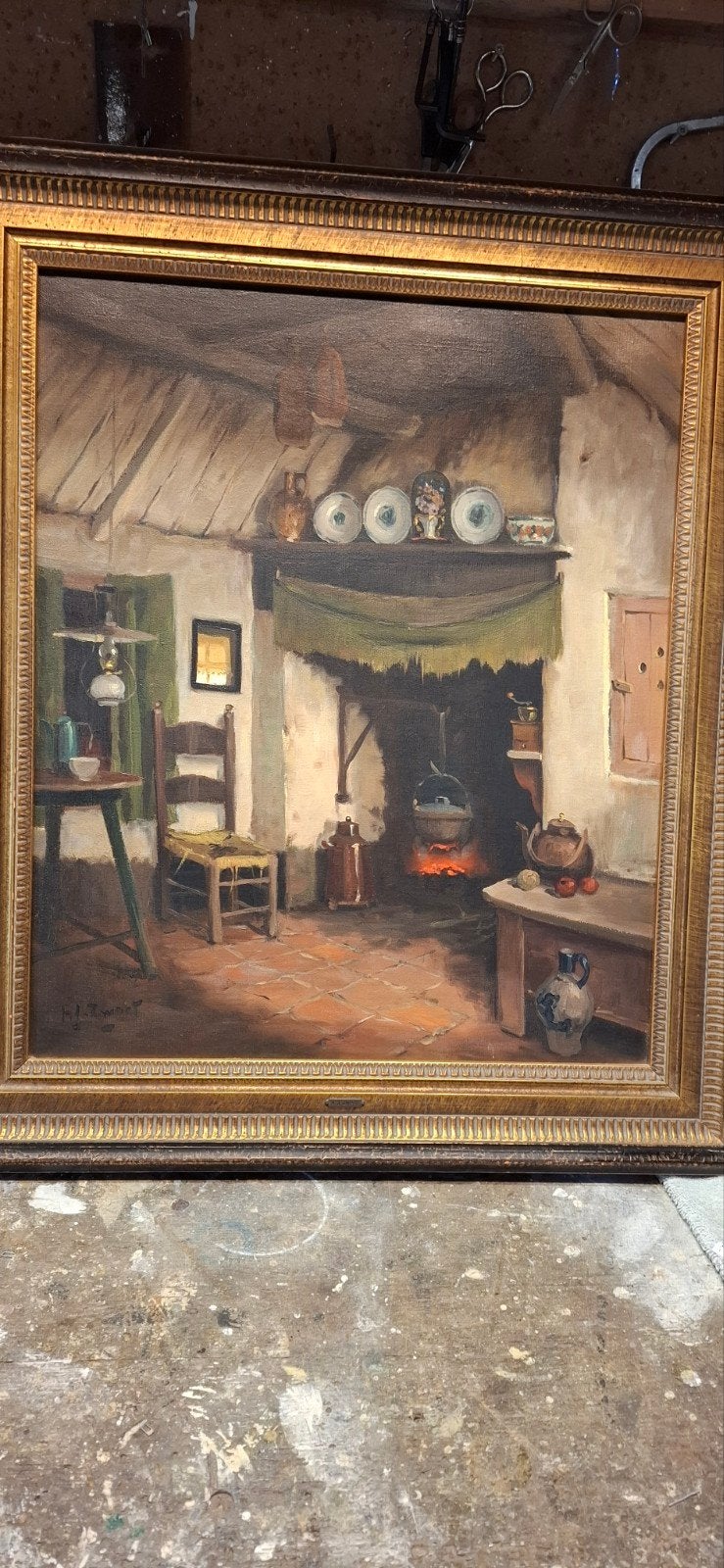 Arie Zwart (1903-1981) - Boereninterieur, Origineel werk, Doek, Realistisch, Ophalen of Verzenden