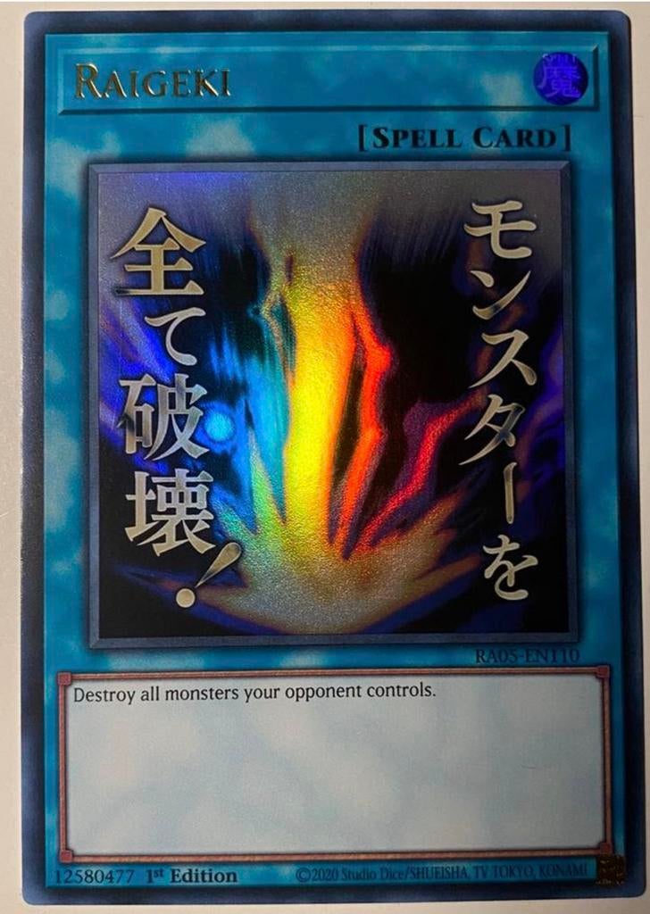 Yu-Gi-Oh! Stamped Raigeki RA05 1st Edition !, Ophalen of Verzenden, Zo goed als nieuw, Losse kaart, Foil