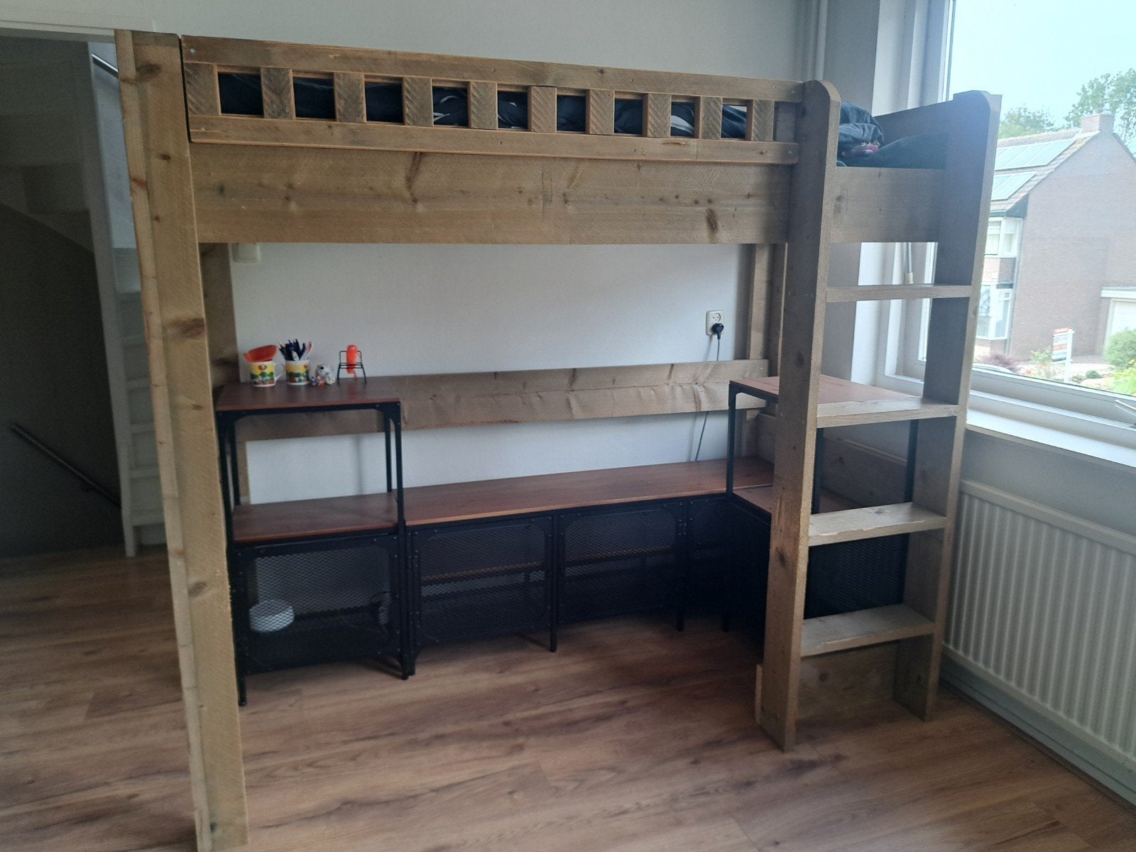 Steigerhouten Hoogslaper - 1 persoons, Ophalen, Gebruikt, Eenpersoons, 90 cm