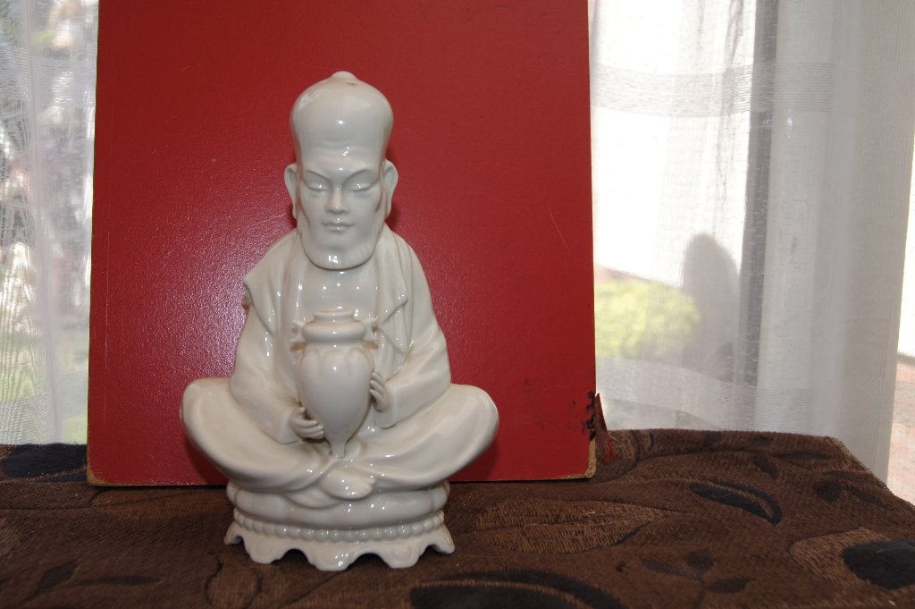 Witte Boeddha Beeld Lohan Arhat, Geglazuurd, Ophalen of Verzenden, 20 - 50 cm, Wit