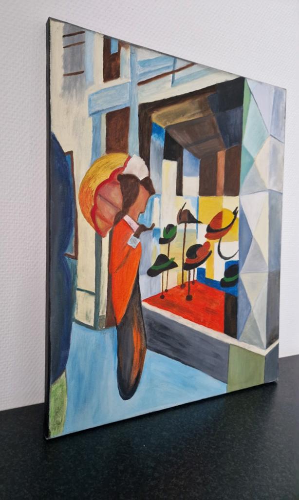 Kubistisch modernistisch schilderij kleurrijk, Antiek en Kunst, Ophalen of Verzenden
