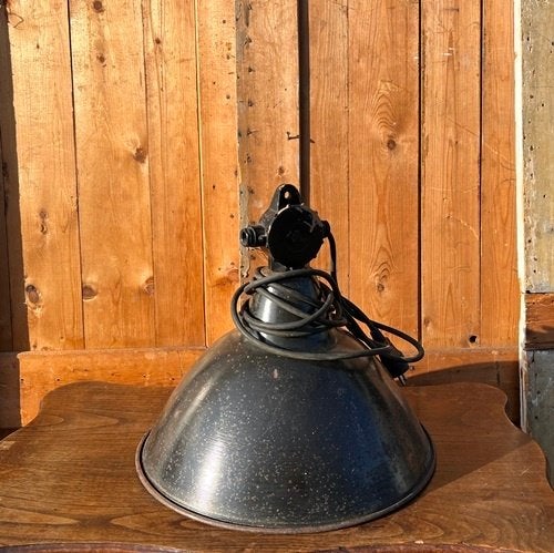 Hanglamp gang zwart metaal emaille origineel industrie lamp, Ophalen of Verzenden, Gebruikt, Metaal, Industrie