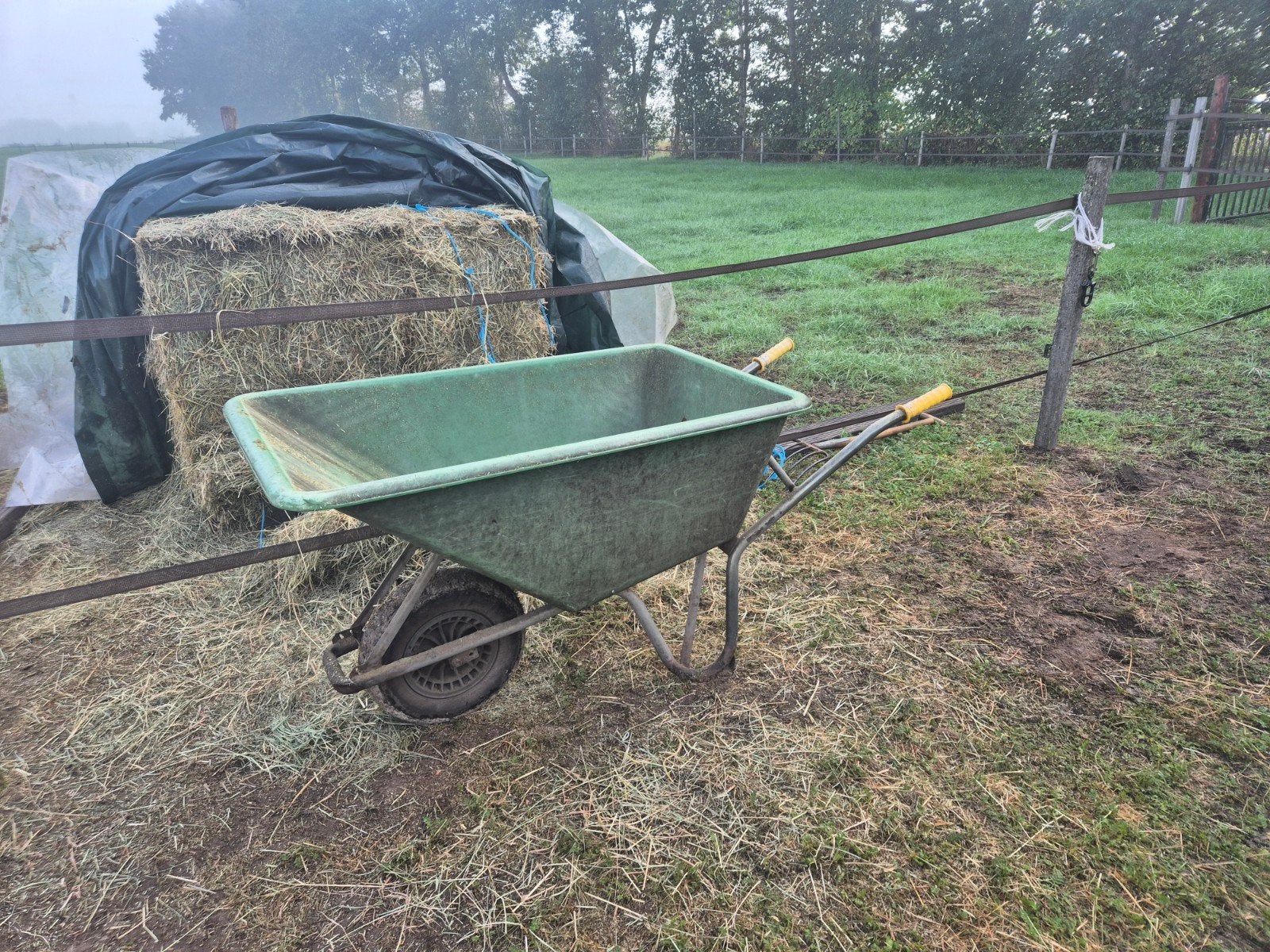 Stevige kruiwagen met kunststof bak, Ophalen, Gebruikt, Handmatig, Onbekend