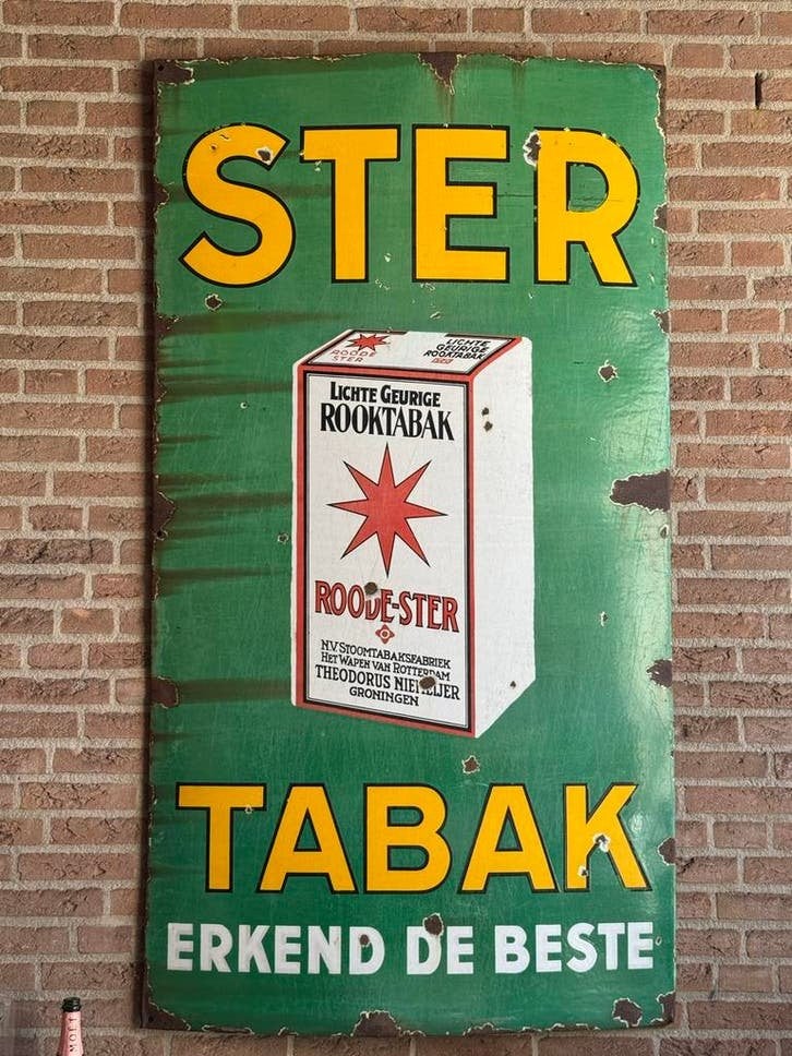Vintage Emaille Reclamebord Roode Ster Tabak, Ophalen of Verzenden