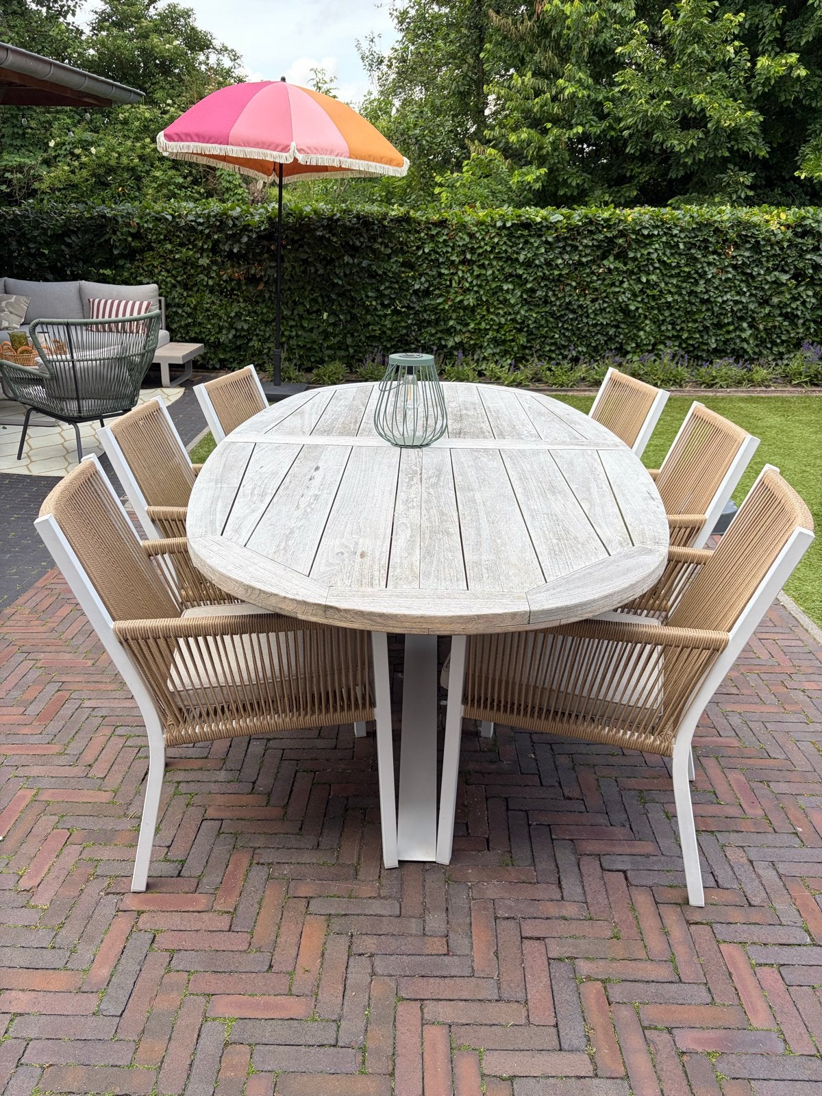 Tuinset buiten, eettafel met 6 stoelen (evt 7), Tuin en Terras, Tuinsets en Loungesets, Ophalen, Gebruikt, Eettafel, 6 zitplaatsen