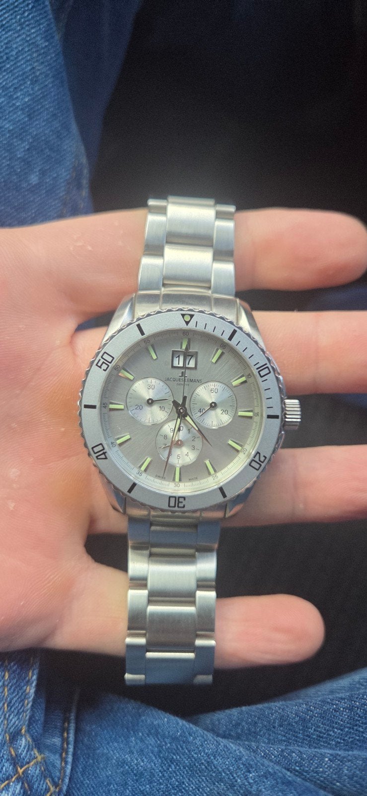 Jacques Lemans Geneve Chronograaf Herenhorloge, Staal, Staal, Polshorloge, Zo goed als nieuw