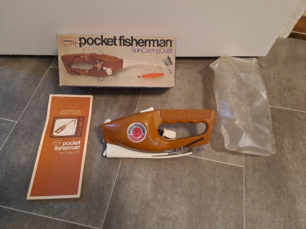 Popeil vintage compacte kleine hengel, pocket Fisherman, Ophalen of Verzenden, Zo goed als nieuw, Werphengel