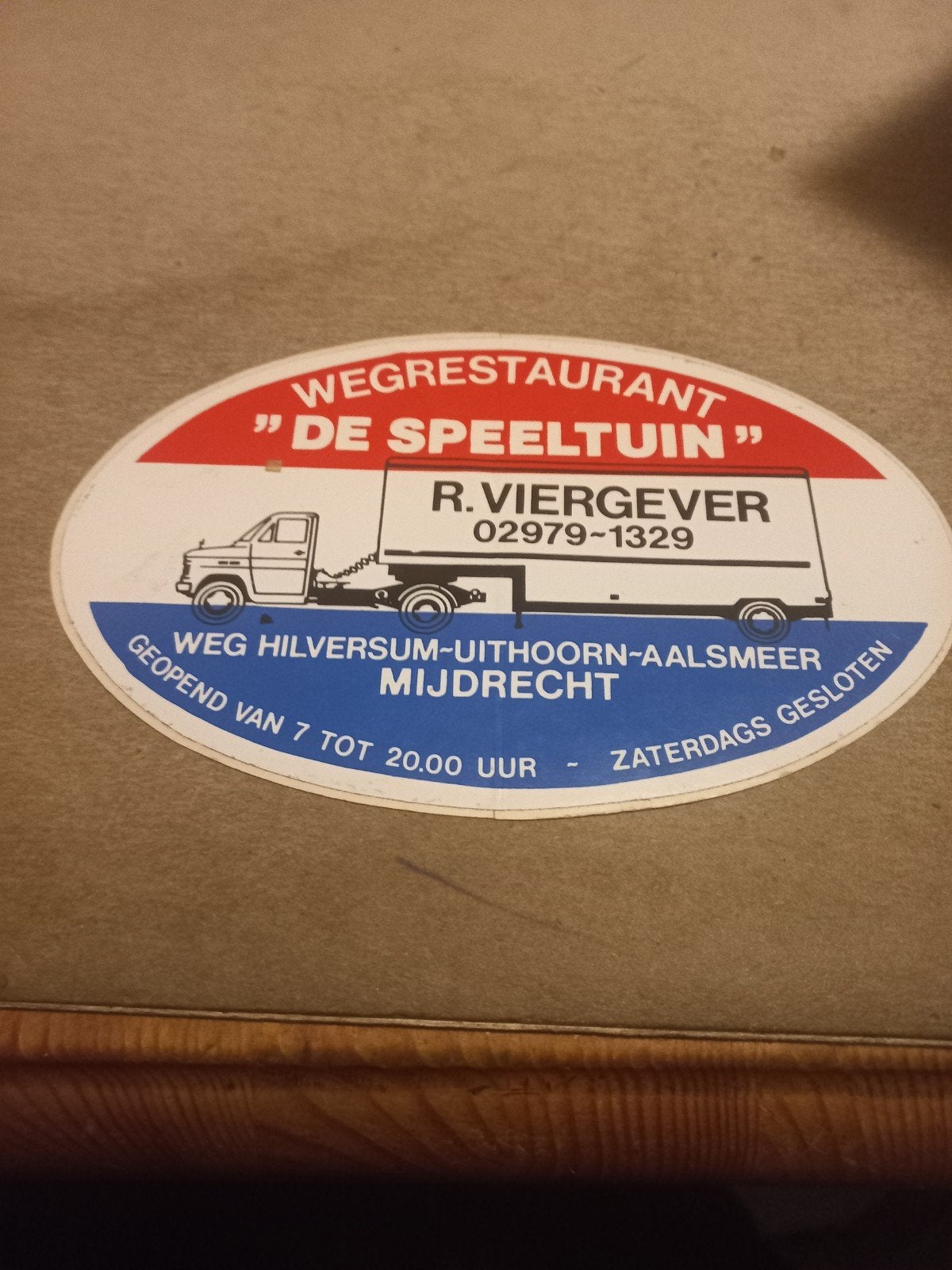 Vintage sticker Wegrestaurant "De Speeltuin" Mijdrecht, Verzamelen, Ophalen of Verzenden
