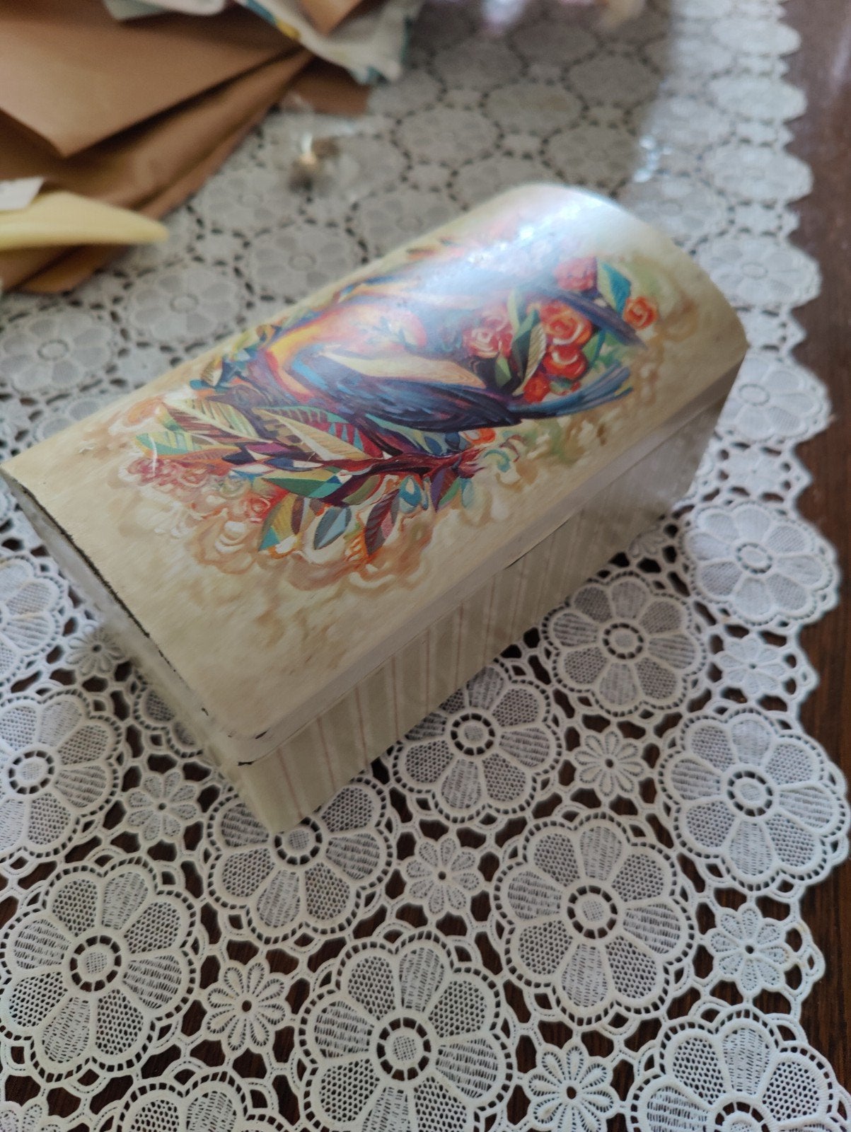 Brocante Koektrommel Jaren '60 met Vogel Afbeelding, Ophalen of Verzenden