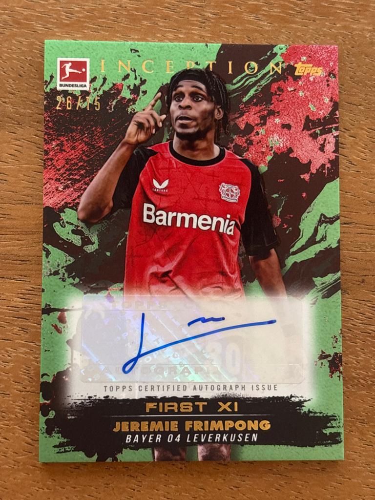 Jeremie Frimpong Topps Inception Autograph Kaart 2024/25, Ophalen of Verzenden, Zo goed als nieuw, Buitenlandse clubs, Spelerskaart