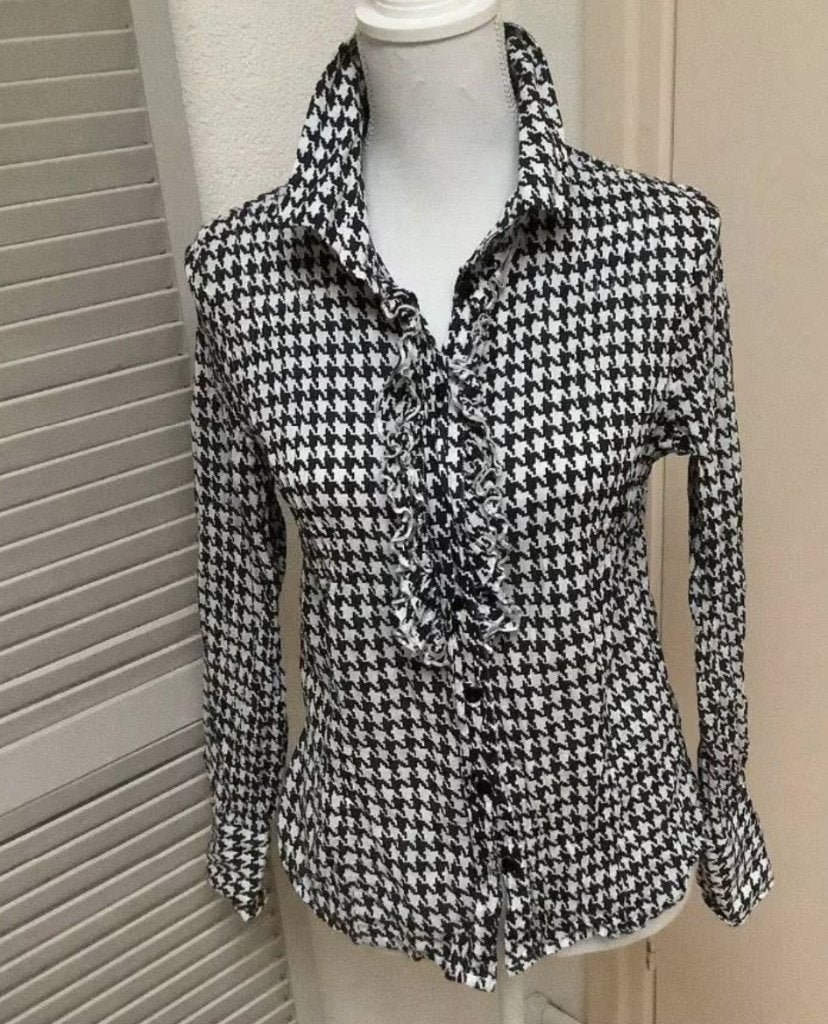 Mooie Pied de Poule blouse maat 38 // ZGAN, Ophalen of Verzenden, Zo goed als nieuw, Maat 38/40 (M), Zwart