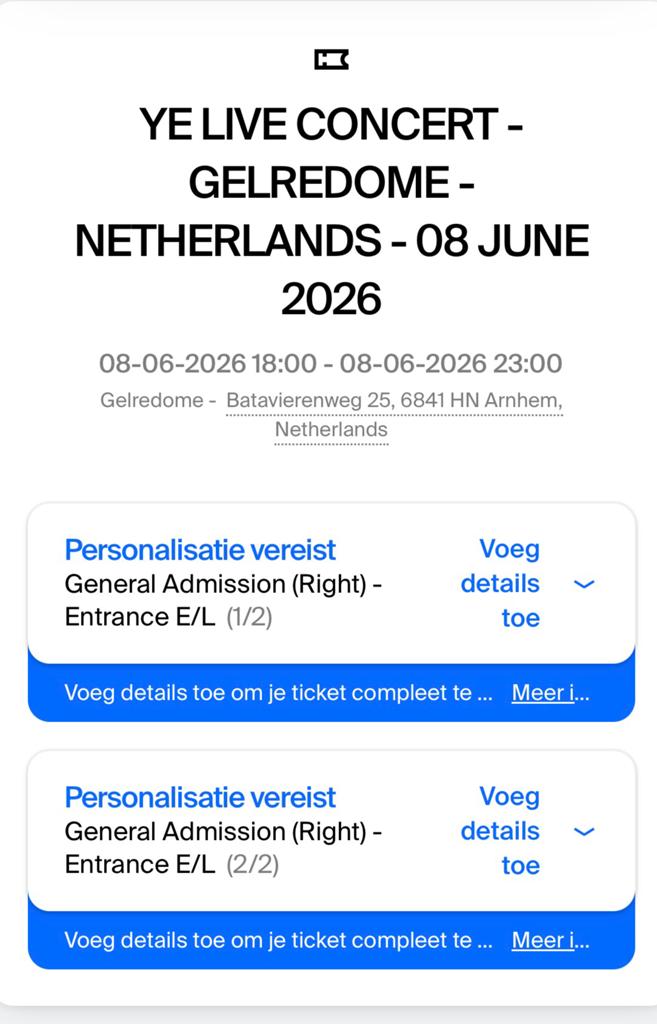 Kanye west staan tickets 8-6 verkopen of ruilen voor 6-6, Tickets en Kaartjes, Kortingen en Cadeaubonnen, Twee personen, Overige soorten