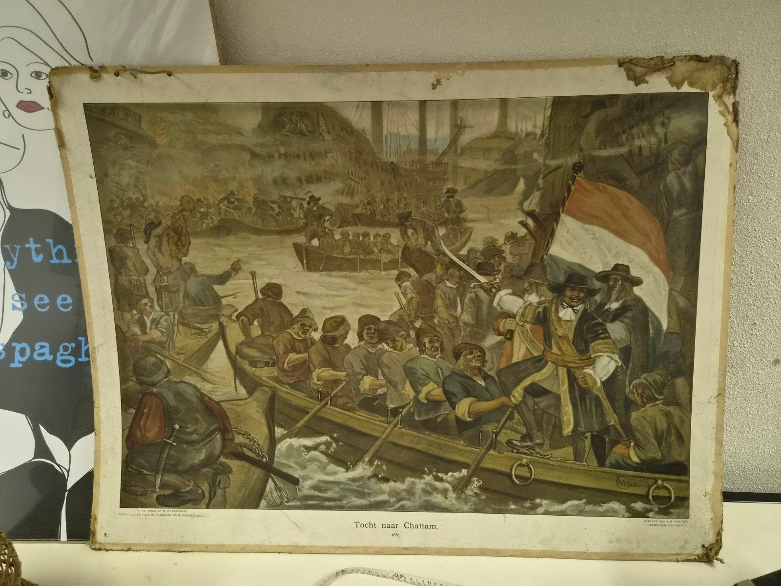 Oude schoolplaat: Tocht naar Chattam 1667, Ophalen of Verzenden, Geschiedenis