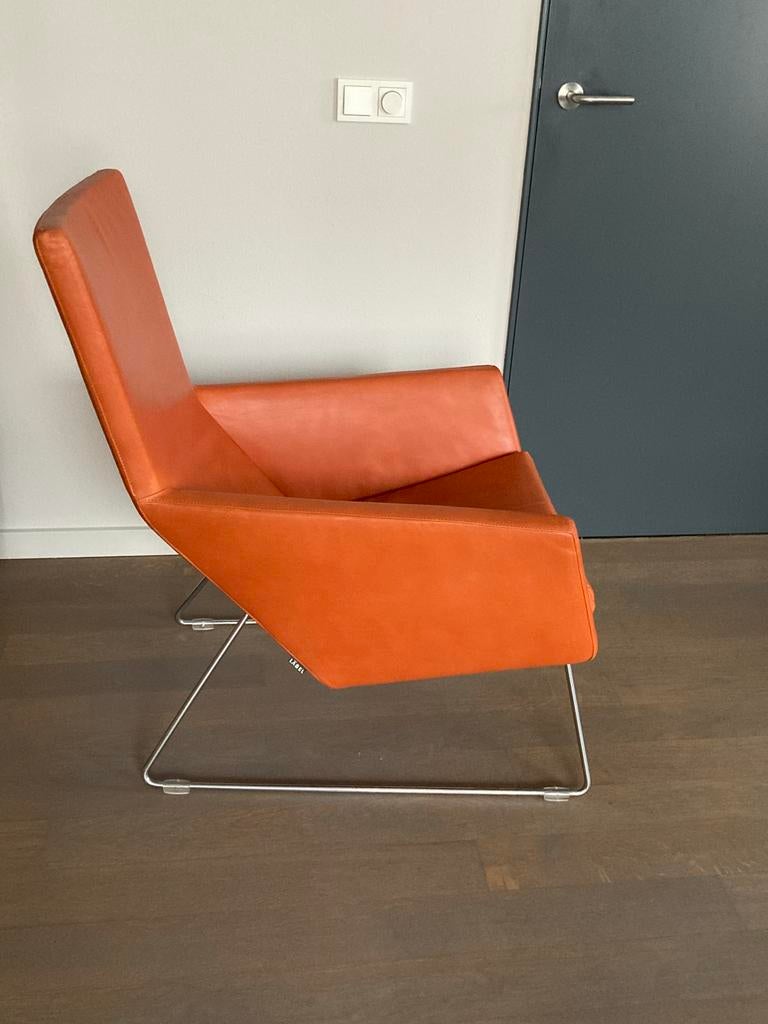 2x Label Don fauteuil cognac Gerard van den Berg, Huis en Inrichting, Fauteuils, Ophalen, Gebruikt, Design modern tijdloos, 75 tot 100 cm
