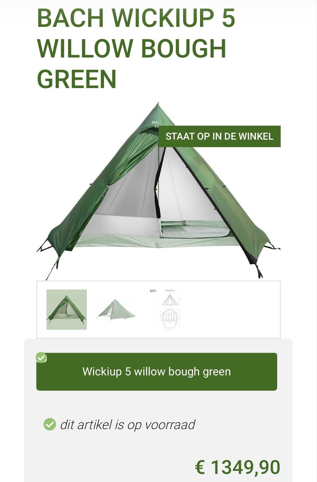 Bach Wickiup 5 Groepstent of luxe tent voor 2 of 3 personen, Ophalen of Verzenden, Gebruikt, Tot en met 5
