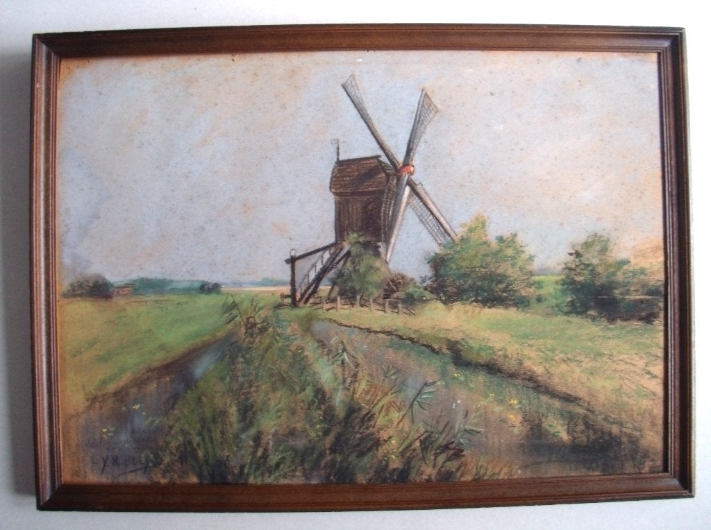 Cyril Bleys (1895-1976) - Molen Dussen n-b -  Pastelschets, Antiek en Kunst, Ophalen of Verzenden
