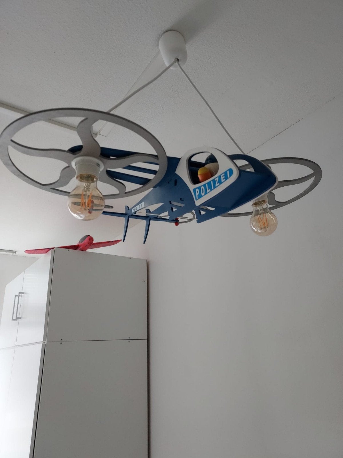 Kinderlamp Helikopter 'POLIZEI' - Blauw/Wit, Ophalen