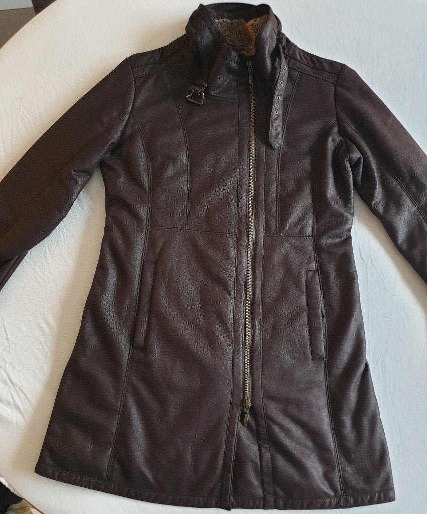 Bruine winterjas maat 40 teddy lange jas faux leather, Maat 38/40 (M), Bruin, Ophalen of Verzenden, Zo goed als nieuw