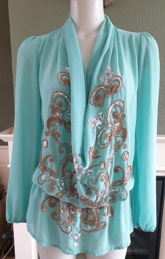 Jacky Luxury pailletten top tuniek S 36 mint, Kleding | Dames, Blouses en Tunieken, Ophalen of Verzenden, Maat 36 (S), Groen, Jacky Luxury
