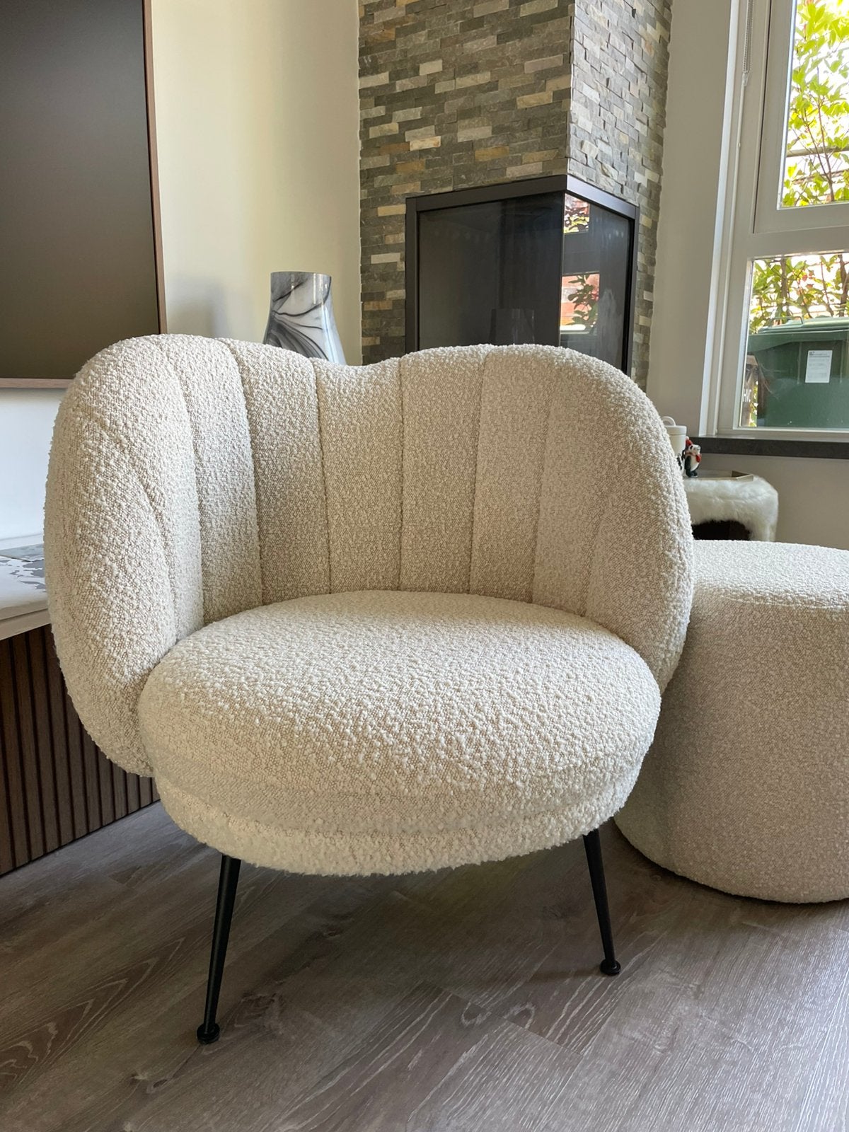 Mooie off-white fauteuil van teddy stof, Ophalen, 75 tot 100 cm, Zo goed als nieuw, Stof