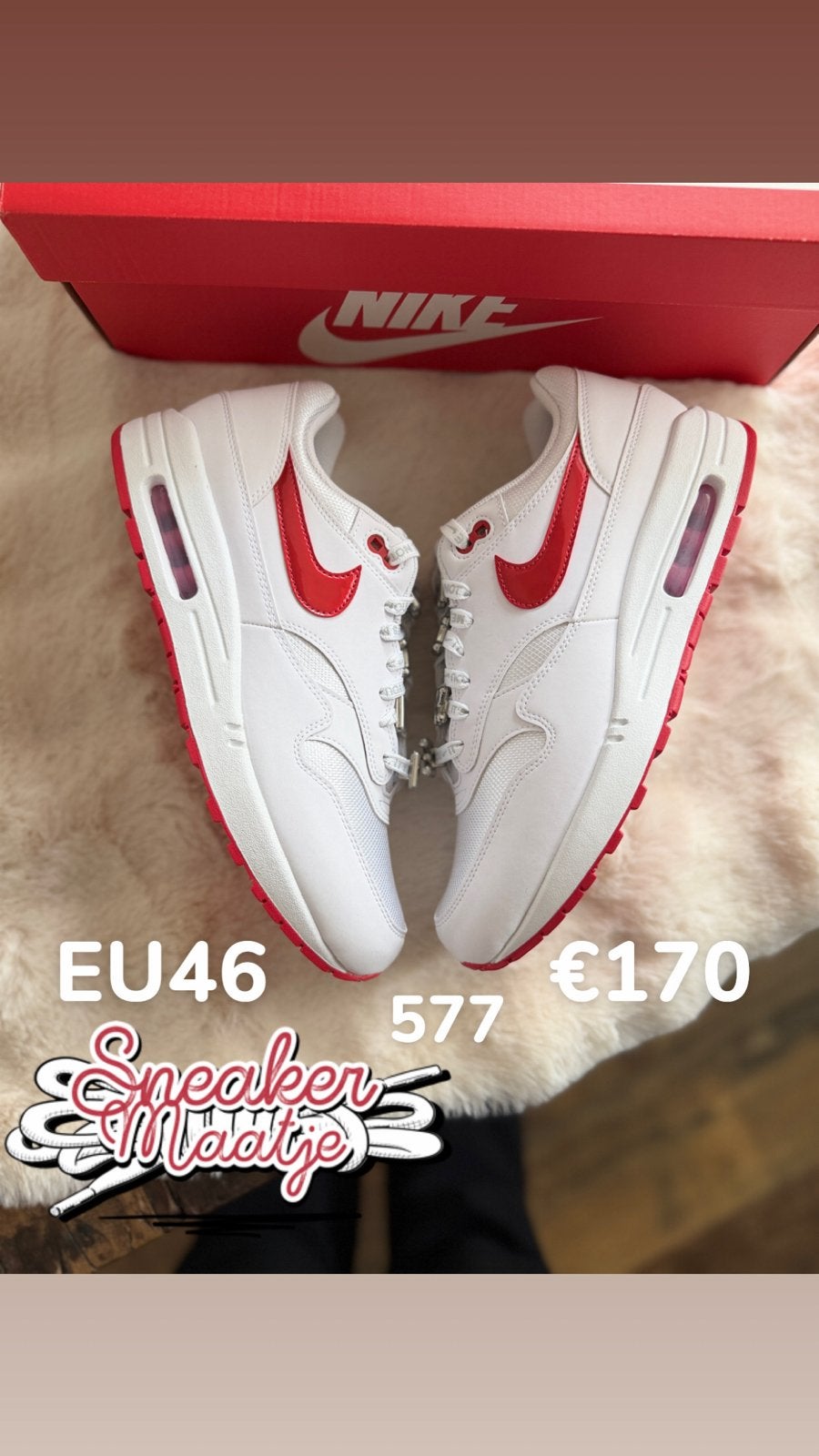 Nike Air Max 1 Valentine's Day Wit Rood Roze EU46, Wit, Nieuw, Ophalen of Verzenden, Sneakers of Gympen