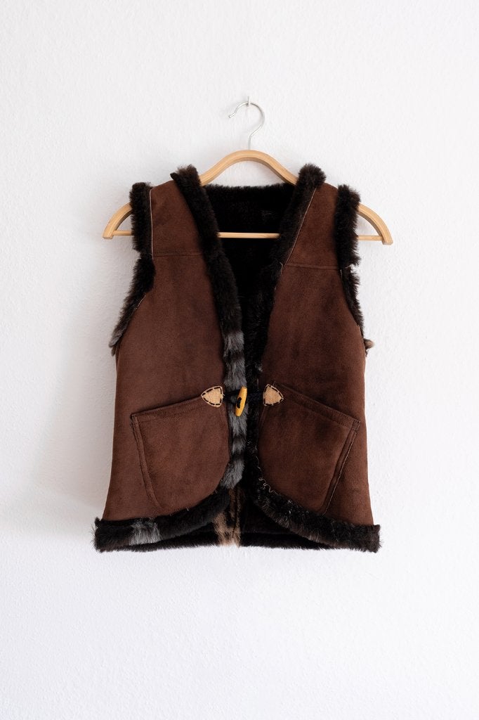 Vintage Geiten Leren Waistcoat Maat XS/S, Bruin, Ophalen of Verzenden, Vintage, Maat 34 (XS) of kleiner