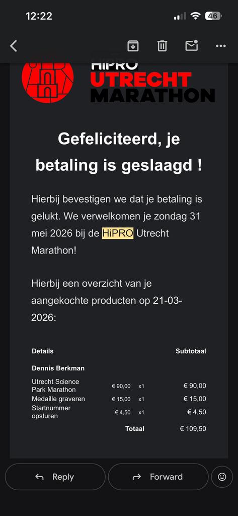 Startbewijs Utrecht hele Marathon 2026, Eén persoon