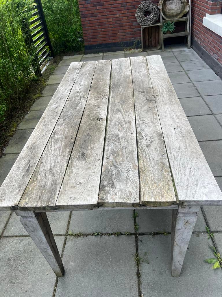 Houten tafel 180x90 vergrijsd, Ophalen, Gebruikt, Rechthoekig, Hout