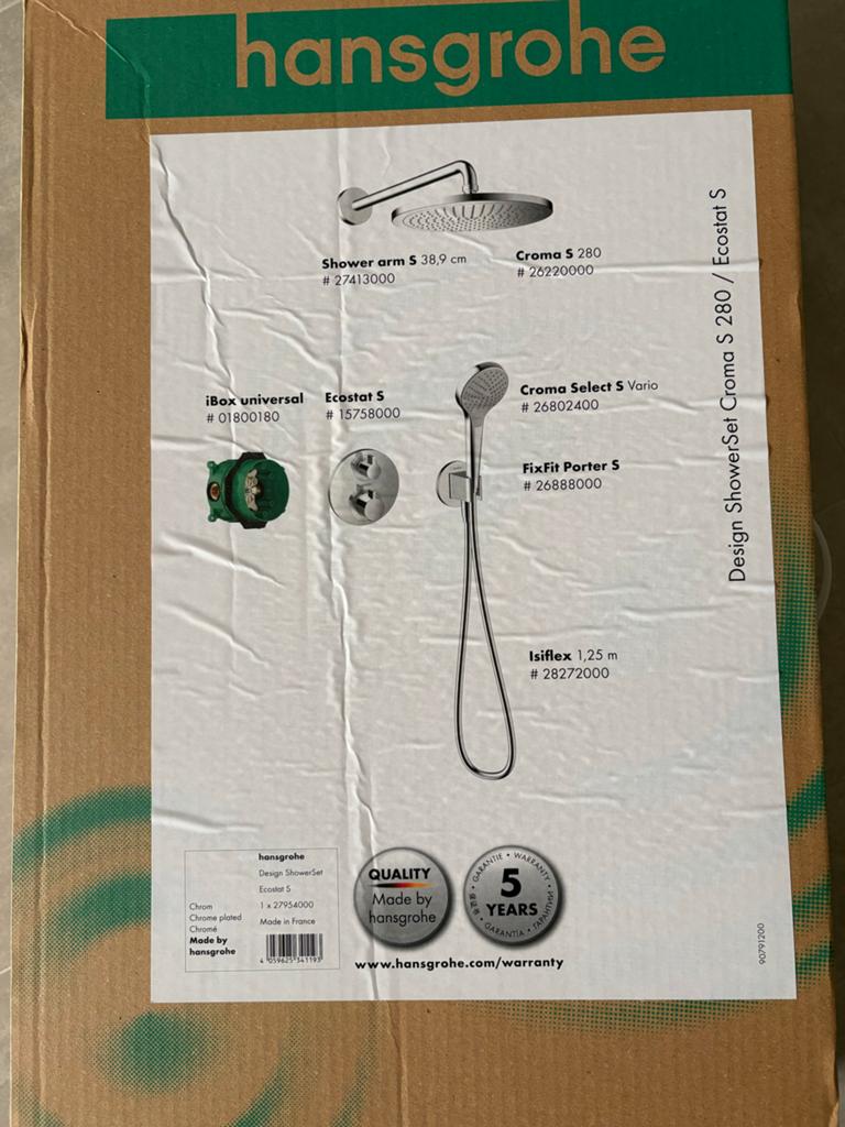 Hansgrohe Croma 280 NIEUW1jet inbouw doucheset met Ecostat S, Doe-het-zelf en Verbouw, Sanitair, Ophalen of Verzenden, Nieuw, Chroom