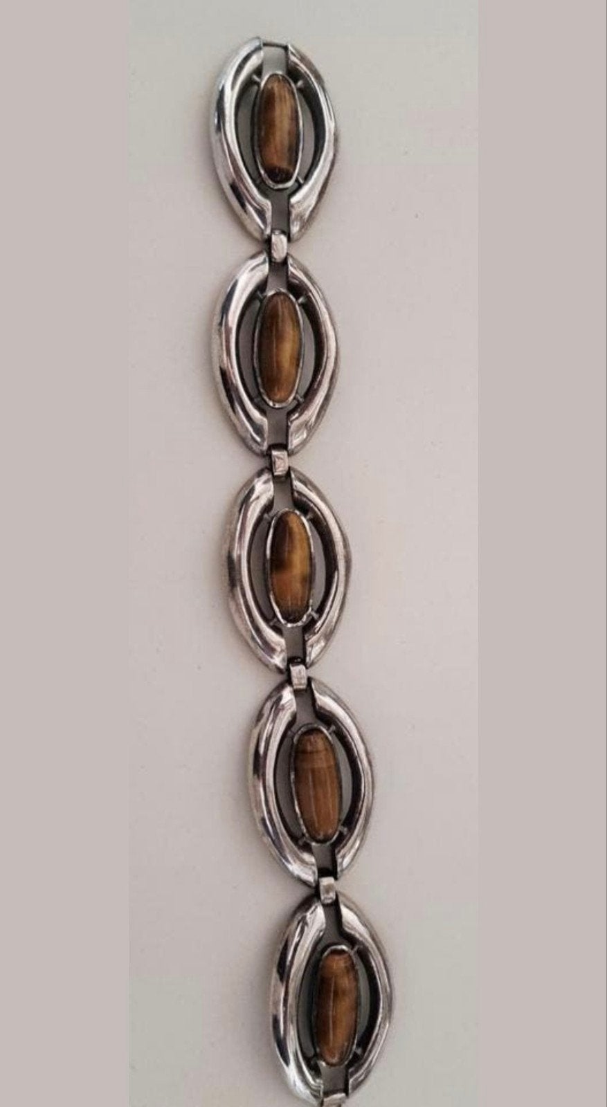 Vintage armband met zilverkleurige schakels en amber, Sieraden, Tassen en Uiterlijk, Antieke sieraden, Ophalen of Verzenden, Zilver